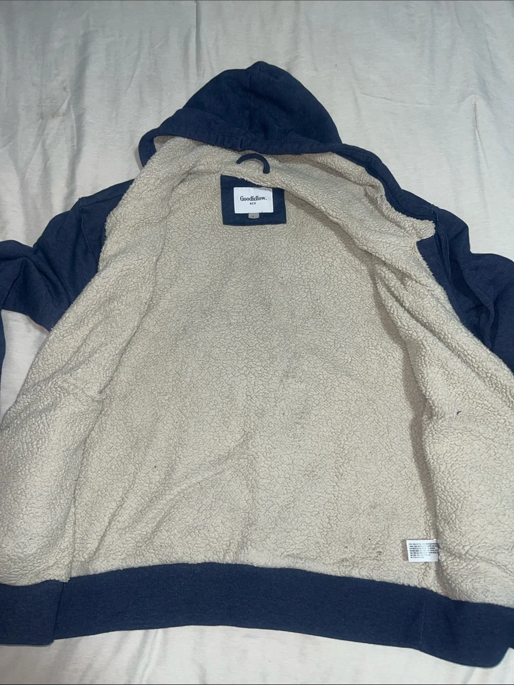 Goodfellow & Co Navy Zip-Up Hoodie with Cream Sherpa Lining